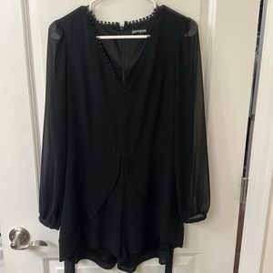 Black shorts romper with sheer arms